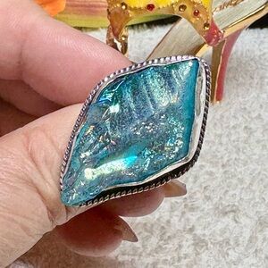 Elegant titanium Blue Quartz Statement Ring